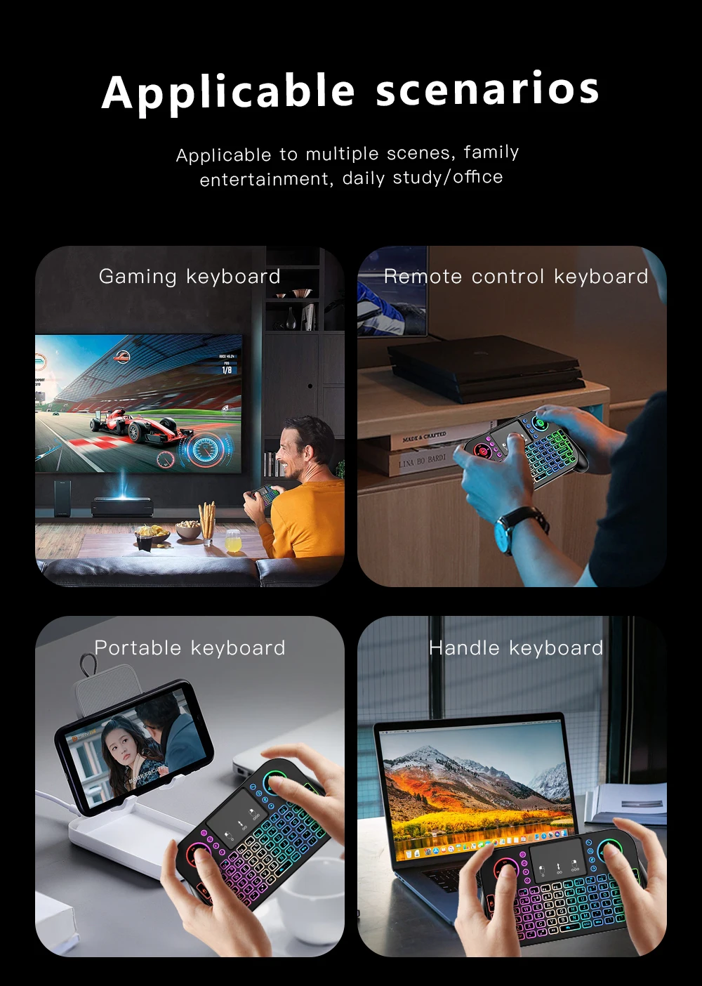 V8 24G Bluetooth Mini Keyboard 7Color Backlit Air Mouse Touchpad for Android TV Box detail
