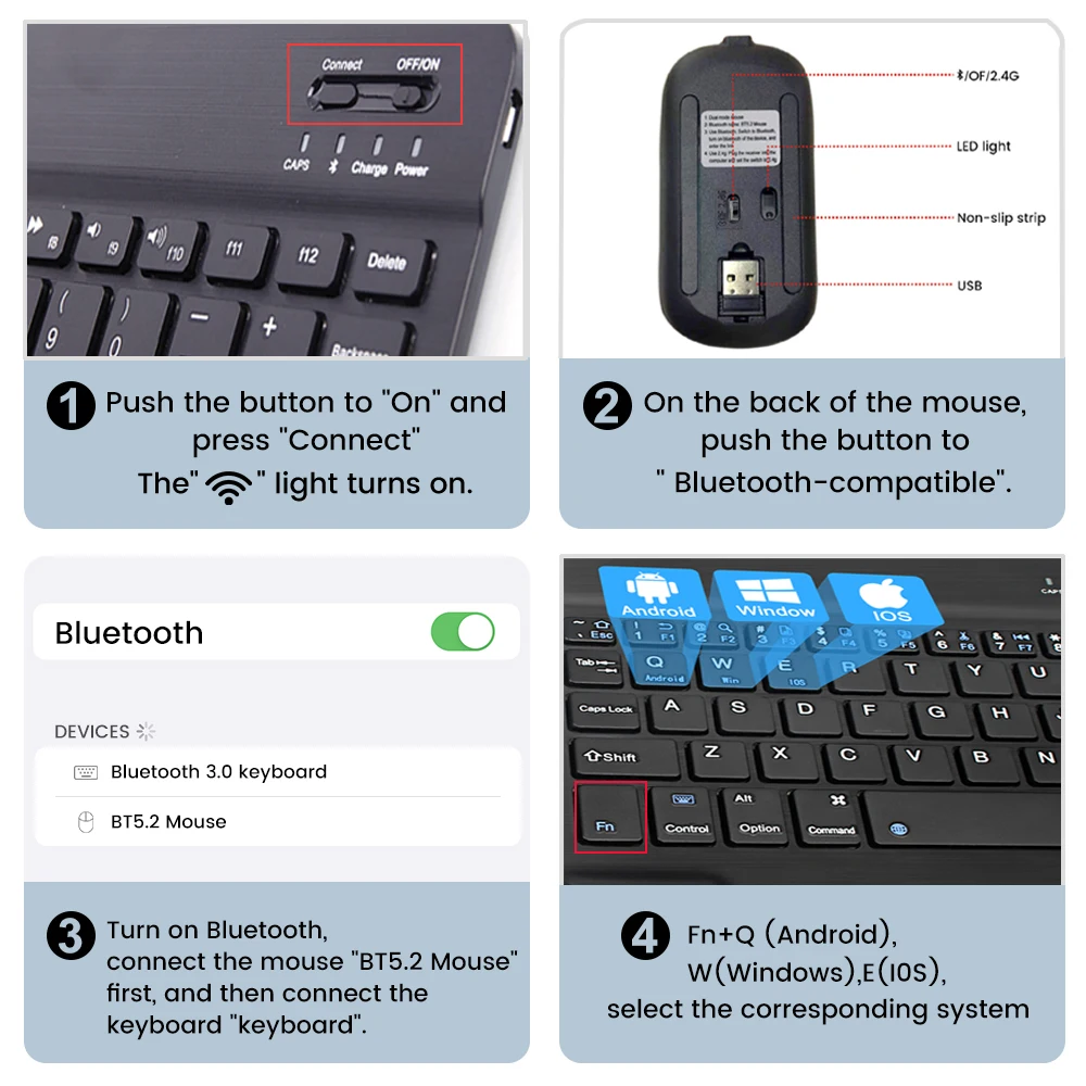 Wireless Keyboard Spanish French Azerty Russian With N And Mouse Mini Bluetooth Gamer For iPad Mac Tablet PC Phone Cell Laptop product view