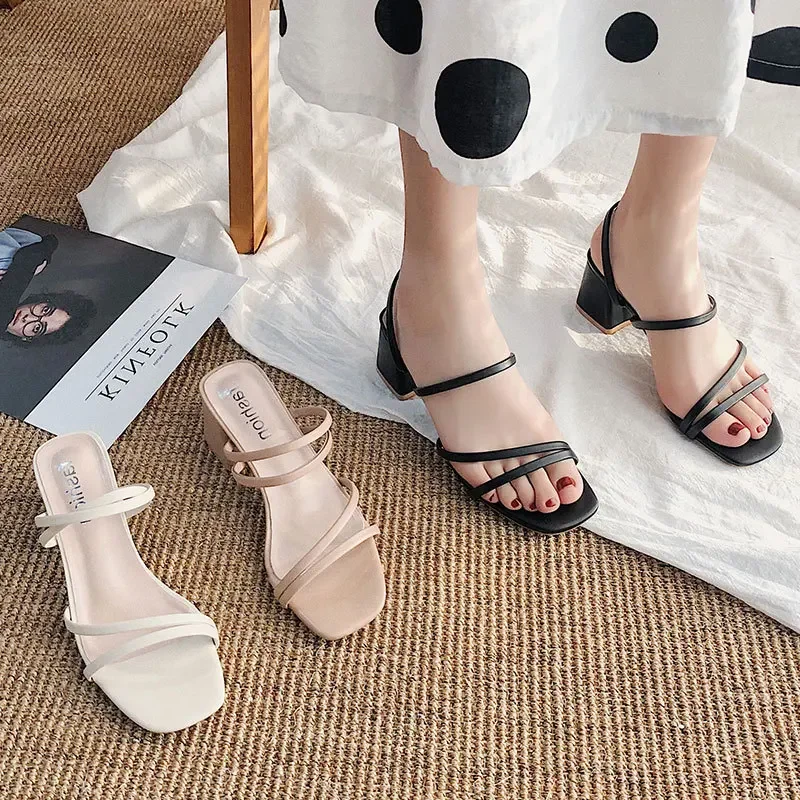 Women High Heel Sandals Summer Casual Female Shoes Woman Square Heel Open Toe Ankle Strap Ladies Sandalias Wedge Shoe 2022 New detail