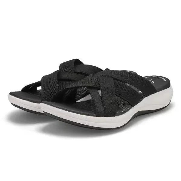 Summer Outdoor Women Wedge Sandals Open Toe Thick Sole Fashion Slope Heel Cross Slippers Beach Comfortable Women's Casual Slides detail