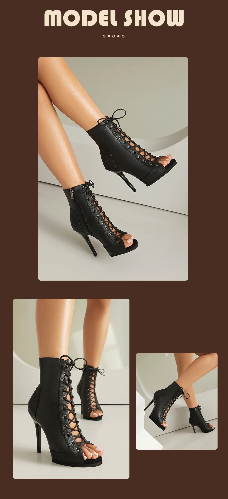 Black Sexy PU Platform Jazz Latin Custom Dance Shoes Lace-up High Heels Dance Shoes Soft-soled Short Boots Dance Boots for Women detail