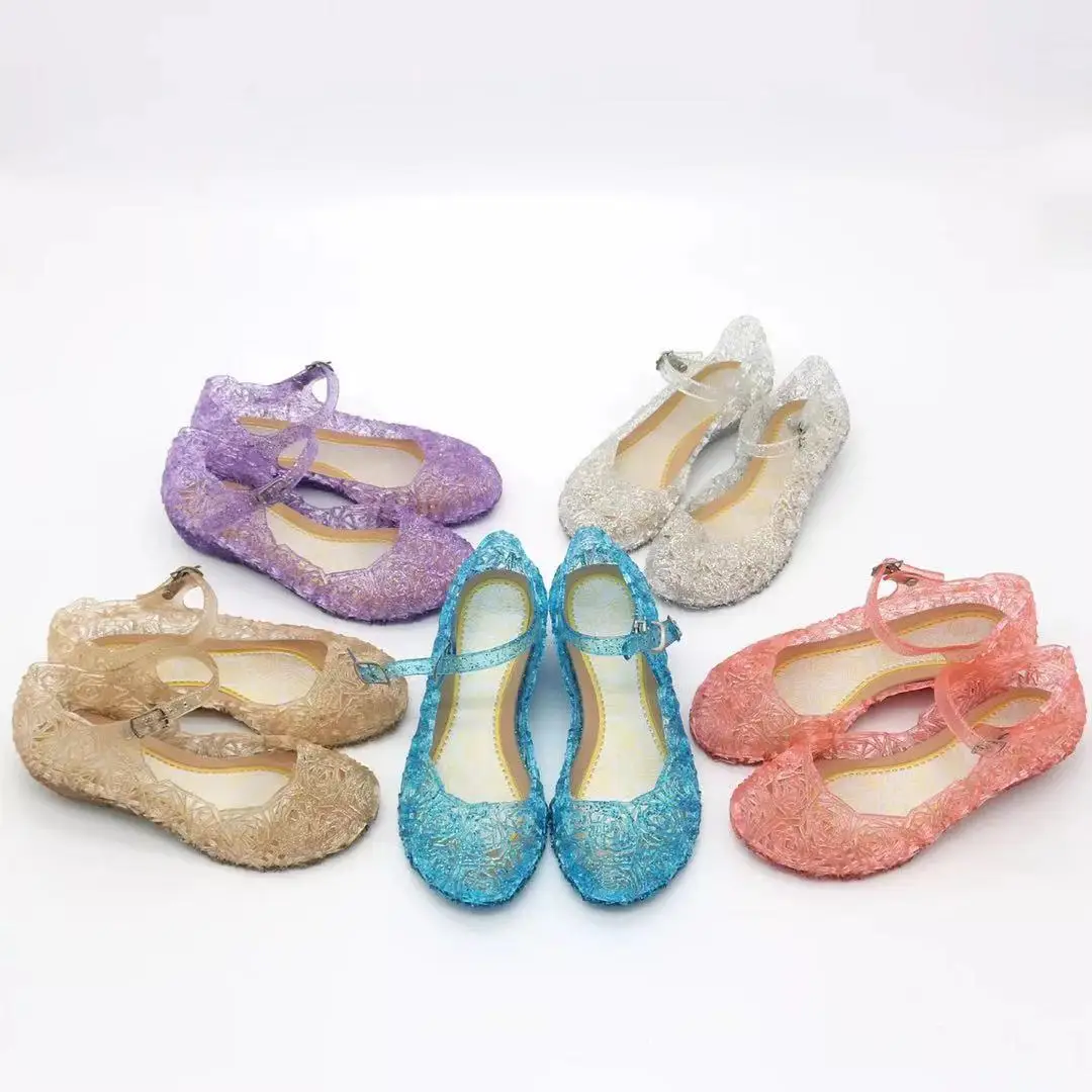 Girls Low Heel Princess Shoes Children New Summer Sandals Girls PVC Jelly Shoes Cinderella Crystal Shoes Kids Slope Heel Sandals detail