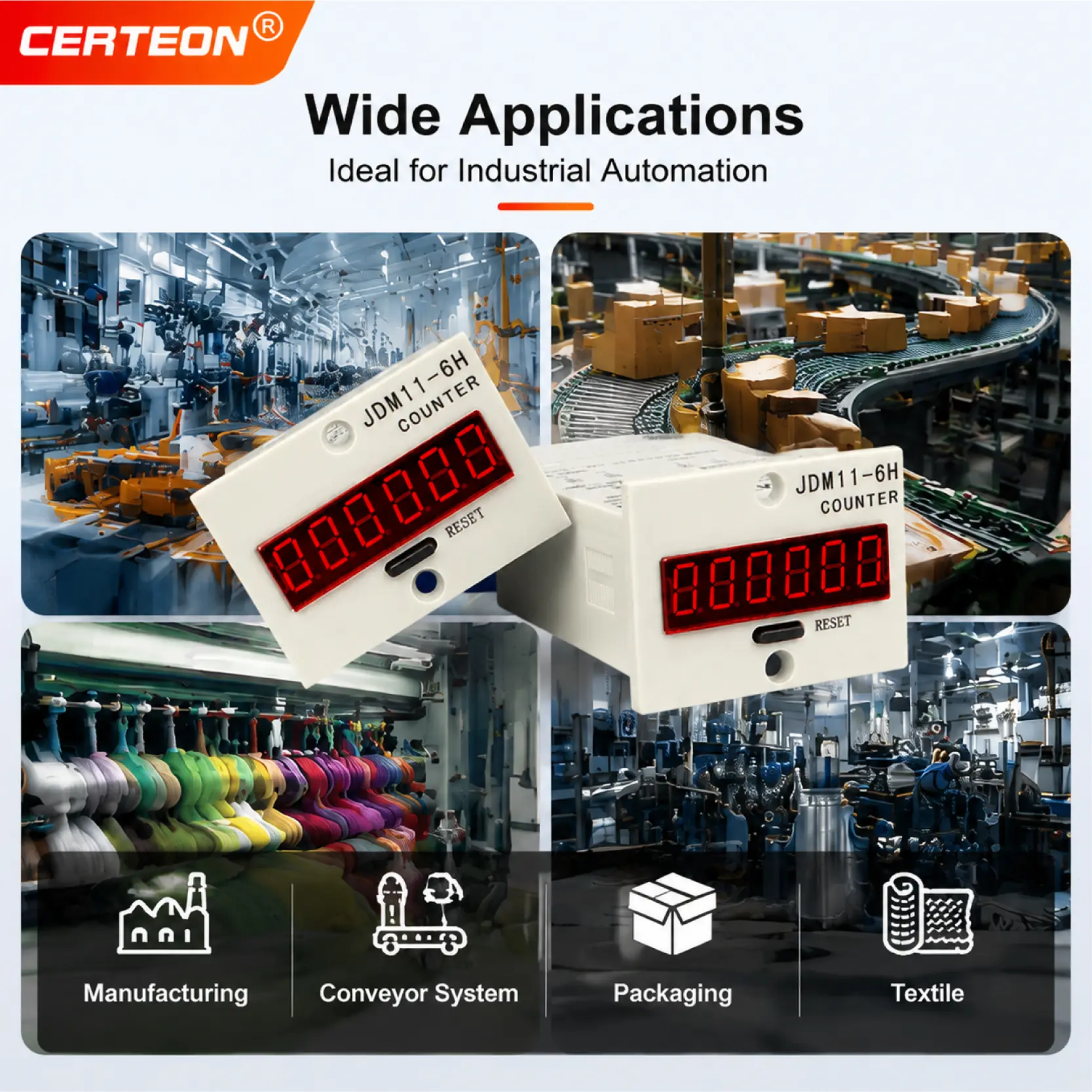 JDM11-6H 6 Digit Digital Counter Electronic Counter Totalizing Counter Resettable Power Failure Memory 12-24V 36V 110V 220V 380V product view