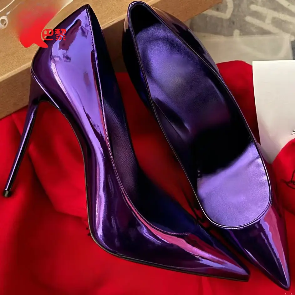 New Style Yellow Patent Leather High Heels With Slim Heels, Sexy Temperament, Pointed French Single Shoes for Women product view