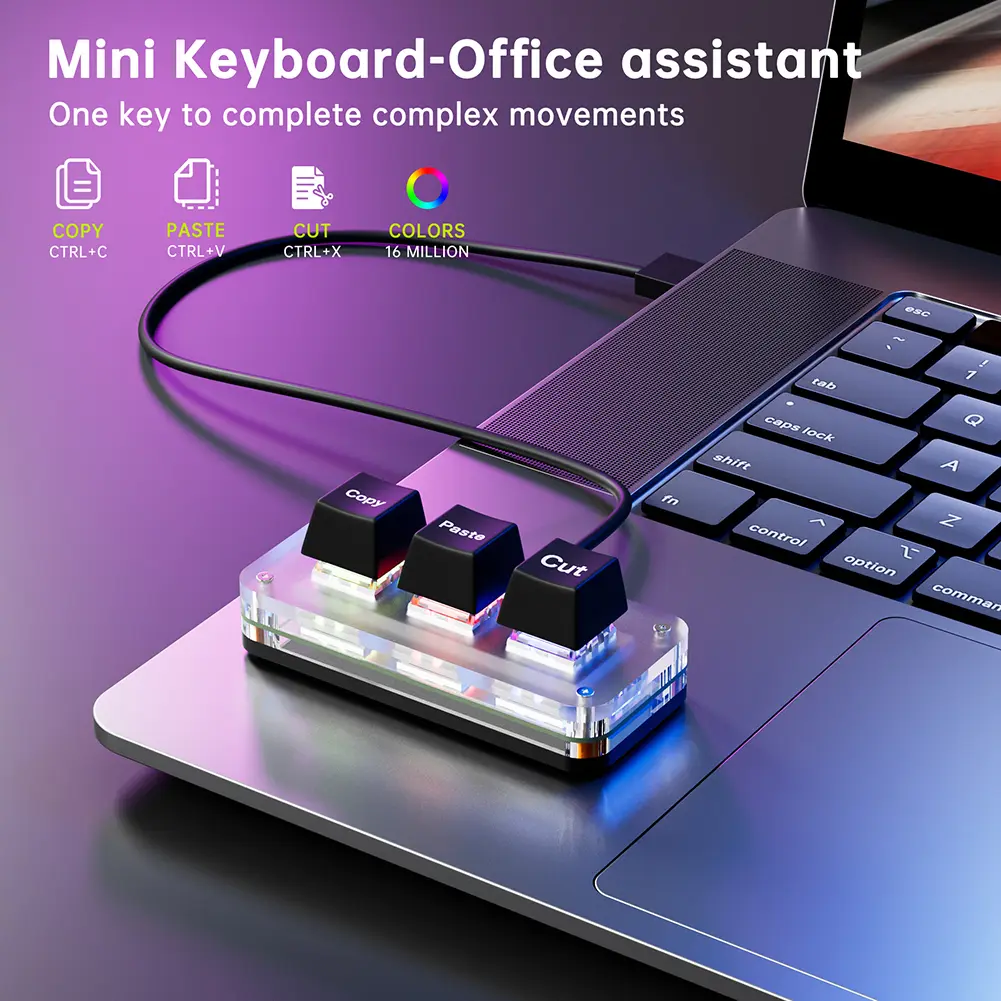 RGB Mini Cut Copy Paste Keyboard 3-Key Ctrl X C V Shortcut One Handed Keyboard USB Type-C Gaming Keypad Programmable Keyboard product view