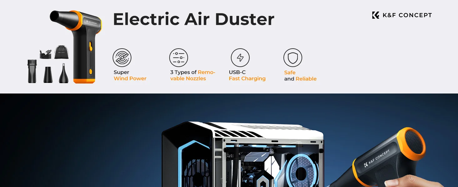 K&F CONCEPT 110000RPM Portable Electric Air Duster 3 Gear Compressed Air Blower for PC Computer,Laptop Keyboard,Camera Cleaner detail