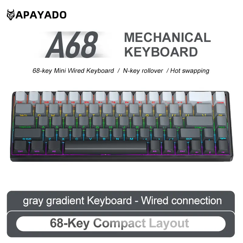 APAYADO A68 Wired Mechanical Keyboard Compact Layout Hot Swappable Blue/Red Switches RGB Backlight Full Key Rollover Type-C product view