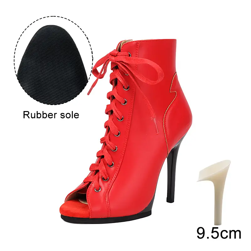 Black Sexy PU Platform Jazz Latin Custom Dance Shoes Lace-up High Heels Dance Shoes Soft-soled Short Boots Dance Boots for Women product view