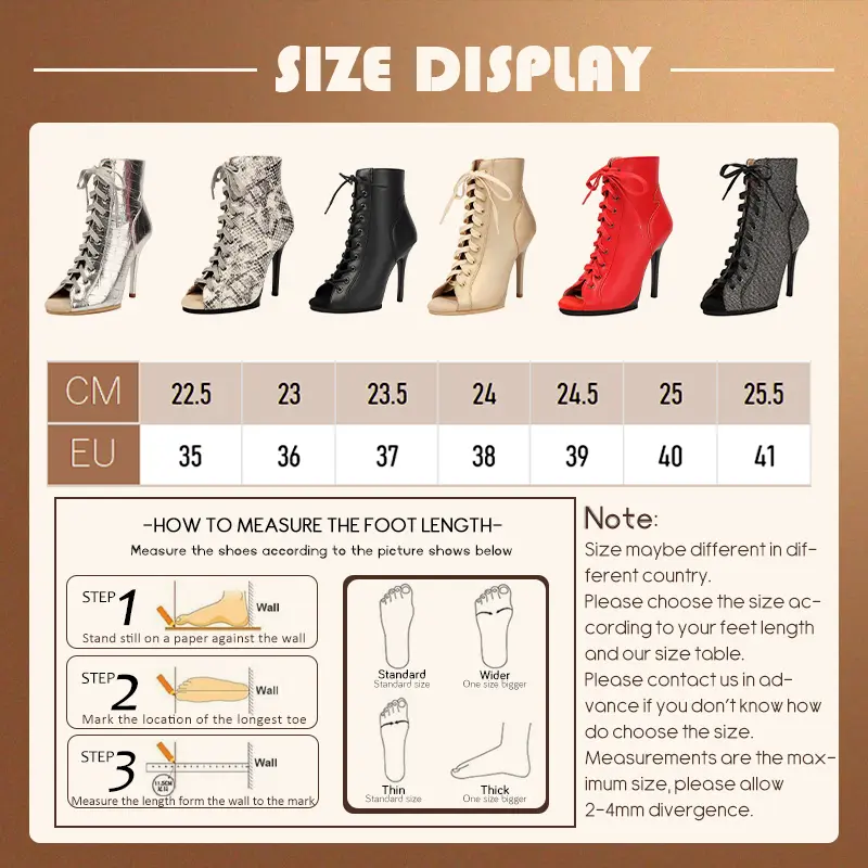 Black Sexy PU Platform Jazz Latin Custom Dance Shoes Lace-up High Heels Dance Shoes Soft-soled Short Boots Dance Boots for Women product view
