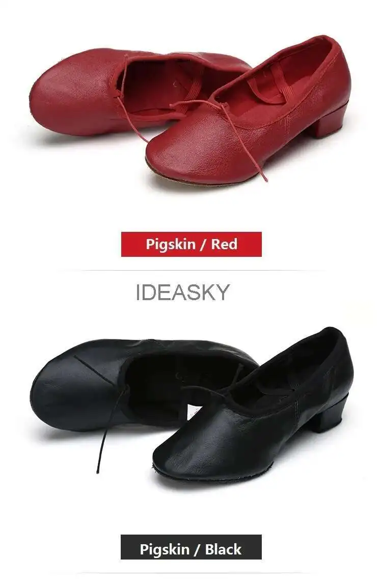 Quality Dancing Shoes For Women Middle Heel Pigskin Canvas Leather Girls Women's Ballet Dance Shoes Belly Yoga Teachers's Shoes detail