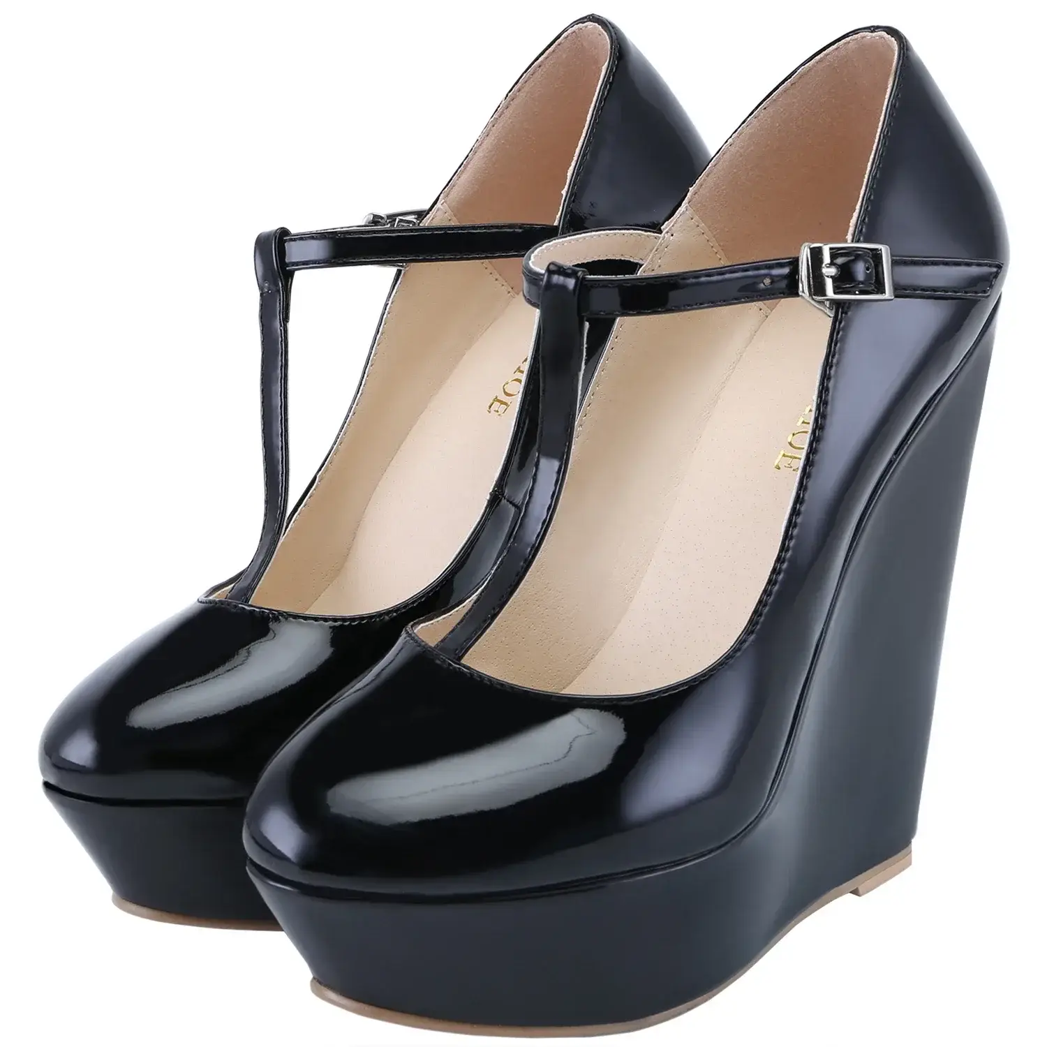 Women Pumps 2026 New Autumn Winter 14cm Round Toes Platform Wedge High Heels T-Strap Gladiator Ladies Dress Party Wedding Shoes product view