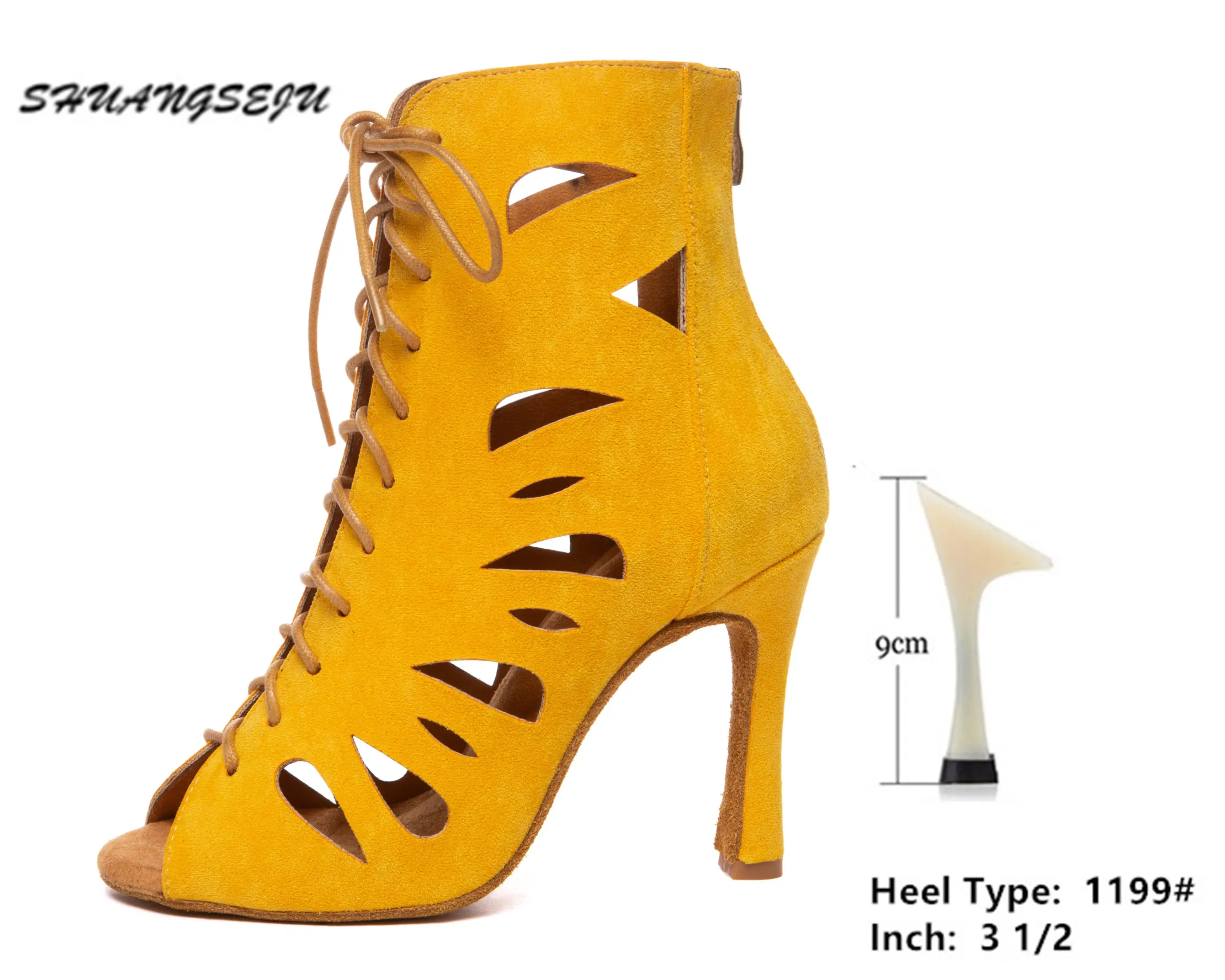 SHUANGSEJU New Women's Latin Dance Shoes Hollow Sexy Lace-Up Salsa Dance Shoes Bachata Black Jazz Ankle Boots Heels Dance Shoes product view