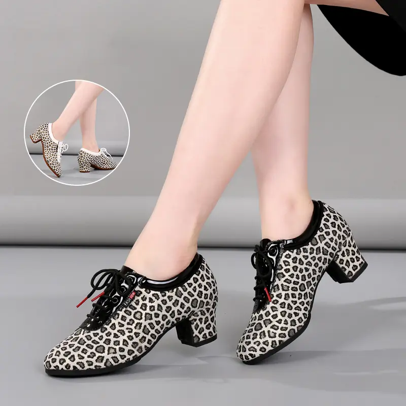 DKZSYIM Women Latin Dance Shoes Modern Tango Jazz Shoes Outdoor Leopard print Dance Shoes Woman Dance Sneaker SIZE34-41 product view