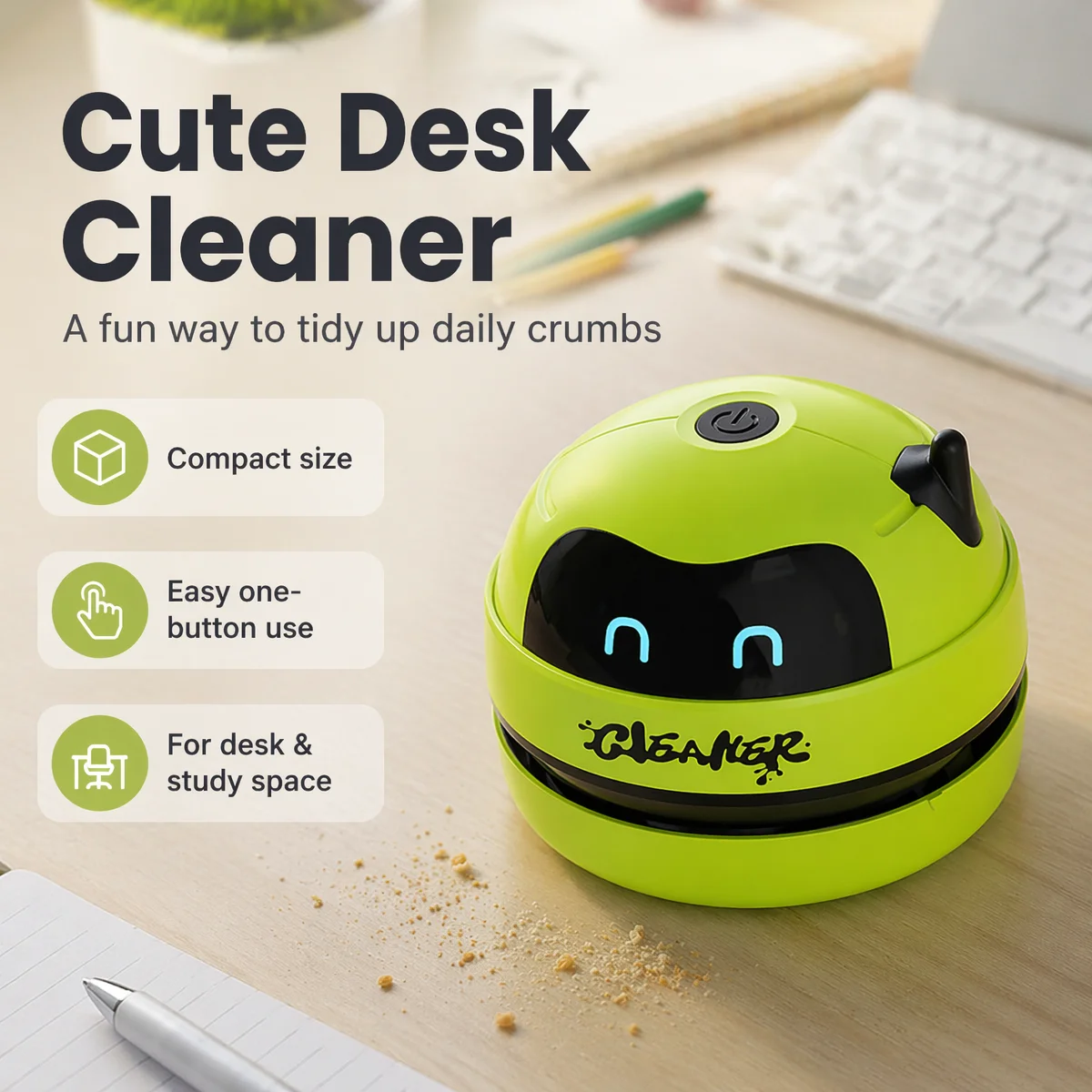 Mini Desktop Vacuum Cleaner Portable Wireless Keyboard Dust Sweeper One Key Desk Cleaning Robot for Home Office Car detail