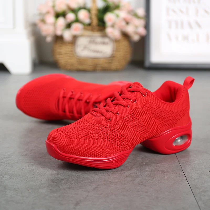 Women Mesh Dance Shoes Air Cushion Wedge Non Slip Lace Up Square Dance Aerobic Fitness Walking Sneakers 876 detail