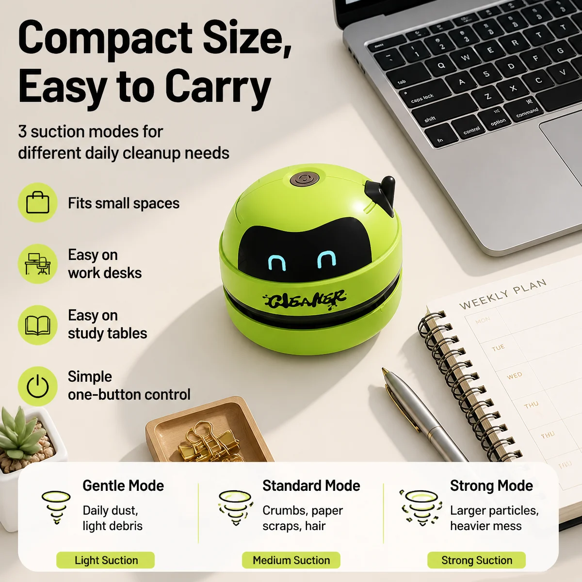 Mini Desktop Vacuum Cleaner Portable Wireless Keyboard Dust Sweeper One Key Desk Cleaning Robot for Home Office Car detail