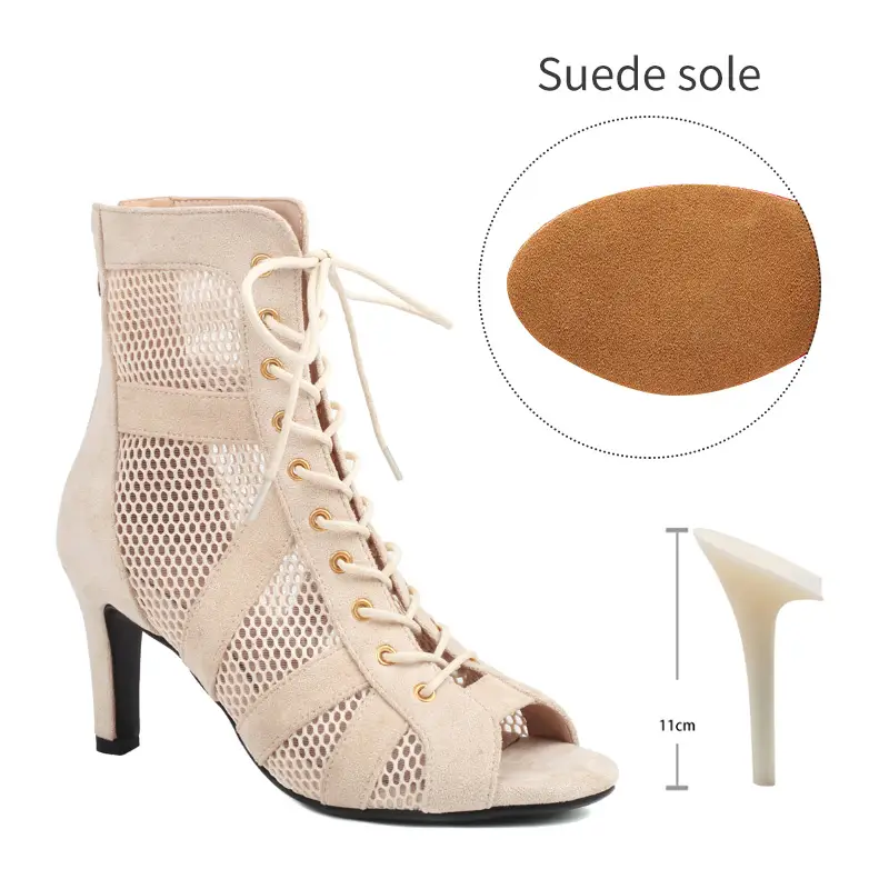 Girls Latin Dance Shoes Women Modern Dance Salsa High-Top Sandals Dance Hall Shoes Ladies Fashion Sexy High-Heeled Suede Boots product view