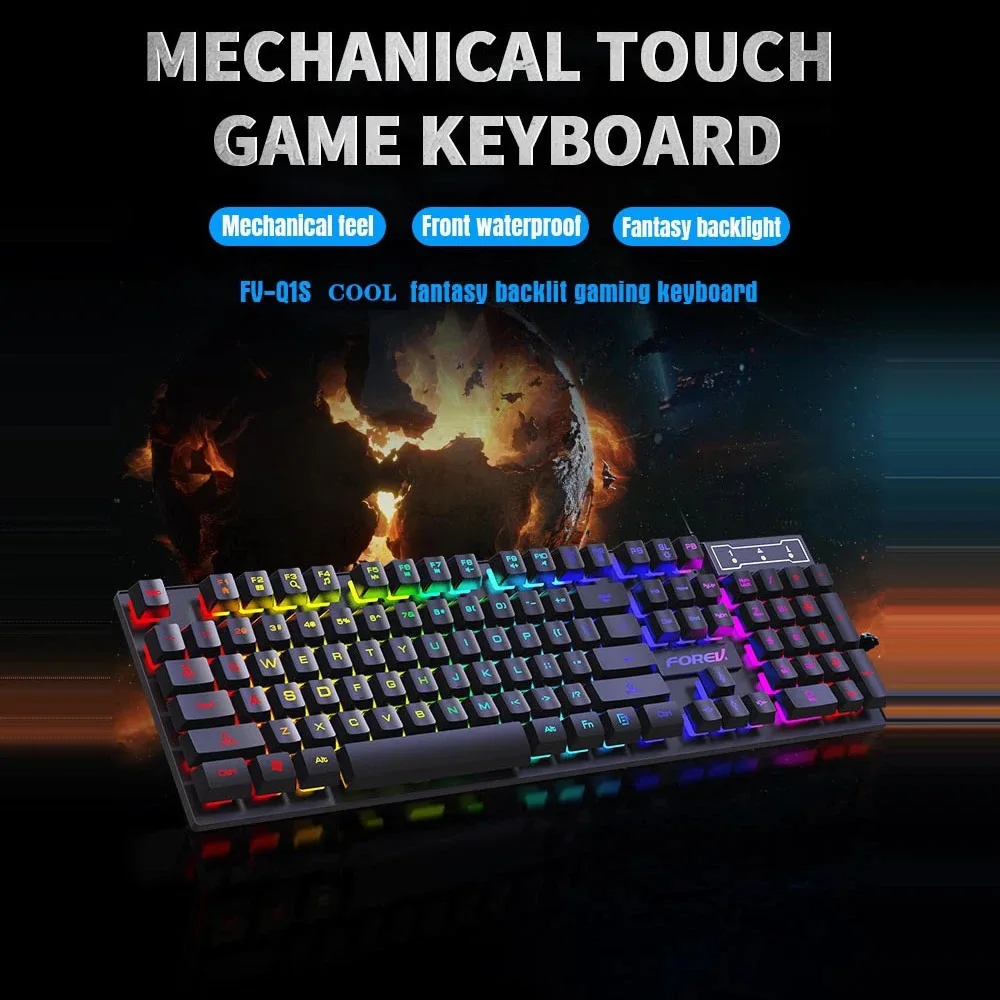 104Keys Wired Keyboard RGB Colorful Gaming Keyboard USB Wired Keyboard Standard Keyboard for PC Laptop Android Windows Mac OS detail