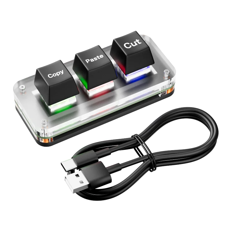 RGB Mini Cut Copy Paste Keyboard 3-Key Ctrl X C V Shortcut One Handed Keyboard USB Type-C Gaming Keypad Programmable Keyboard product view