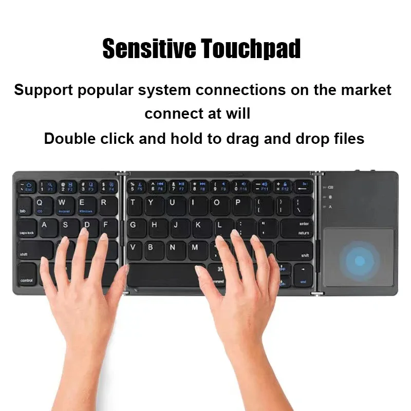 Bluetooth 5.0 Keyboard Tri-fold Keyboard Mini Keyboard with Touchpad Rechargeable Wireless Keyboard For Windows Android iOS detail
