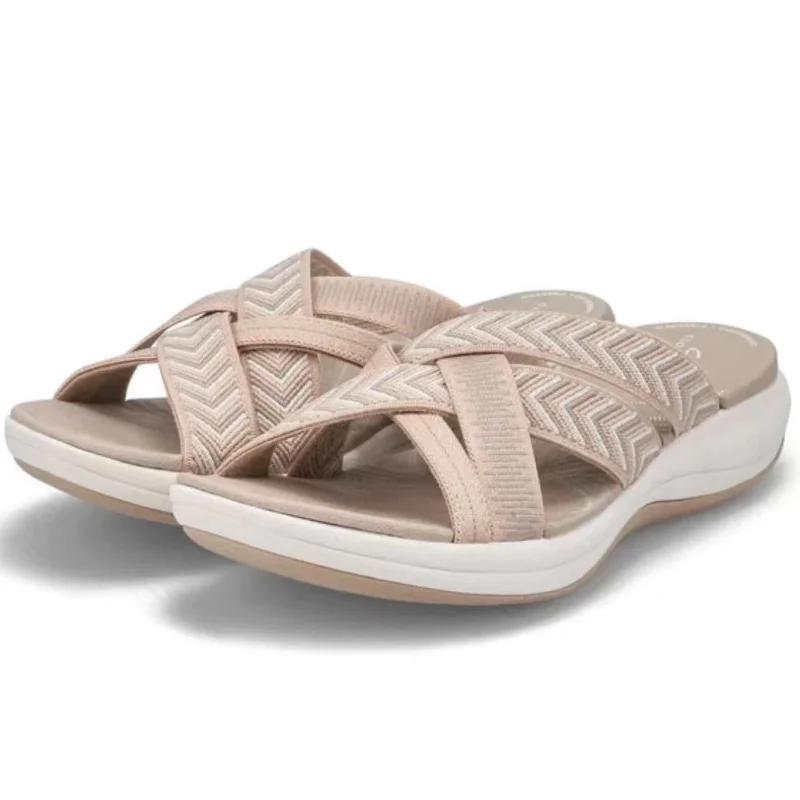Summer Outdoor Women Wedge Sandals Open Toe Thick Sole Fashion Slope Heel Cross Slippers Beach Comfortable Women's Casual Slides detail