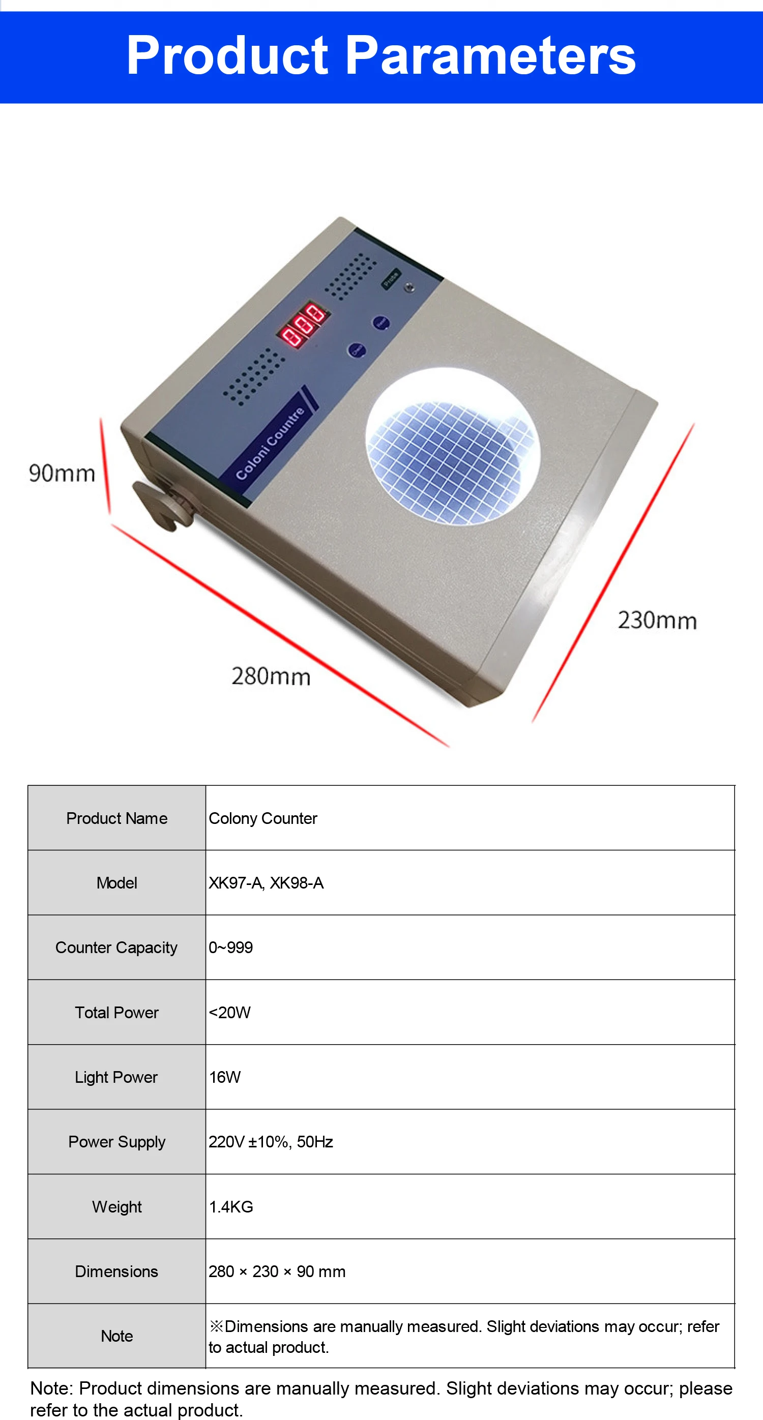 Digital Colony Counter XK97-A 220V  Bacterial Colony Counting Device Semi-Automatic Lab Colony Counter with LED Display detail