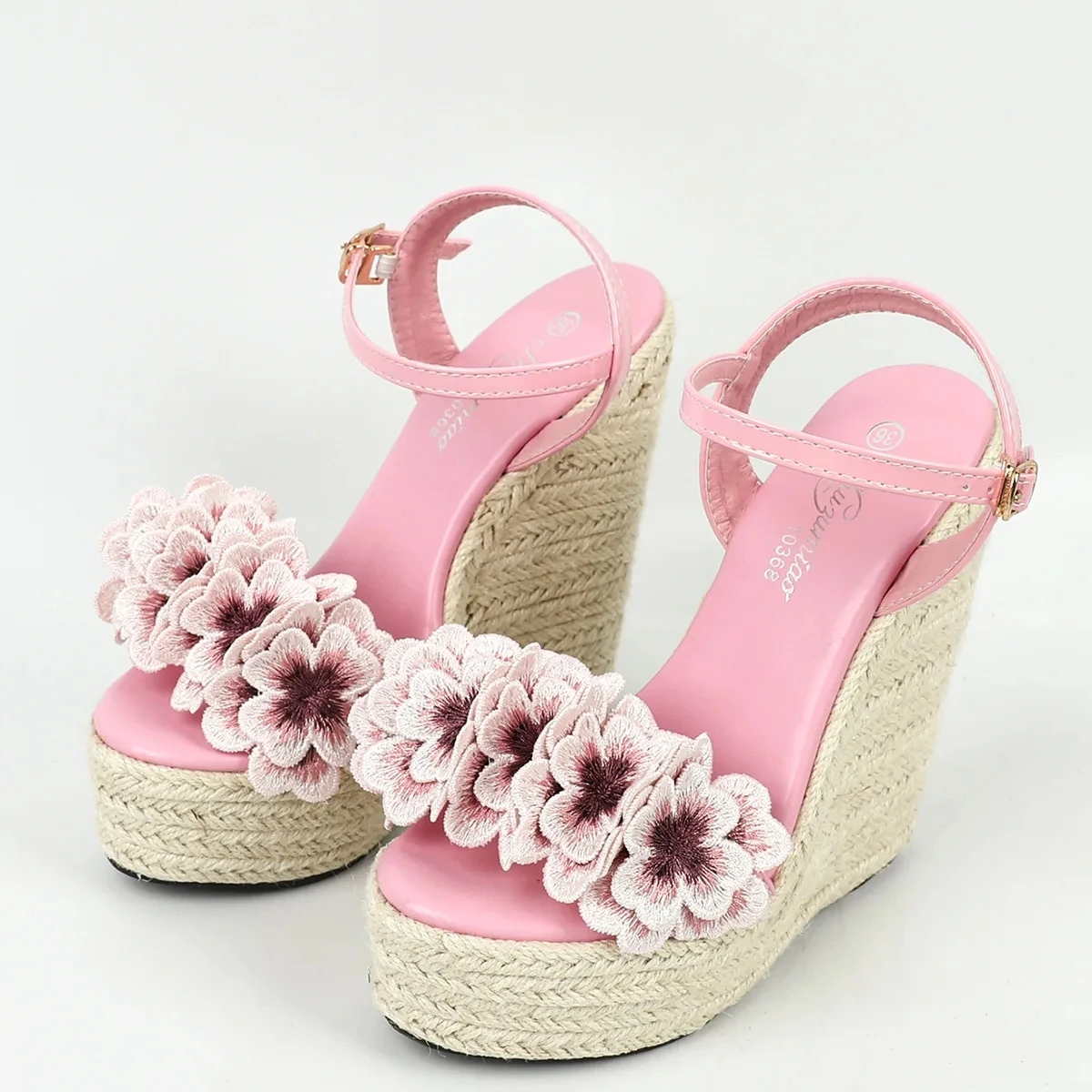 Women Sexy Wedge Sandals with Flower Sexy 14cm Fashion Simple Slope Heel Waterproof Platform Hemp rope woven bottom Car Sandals detail