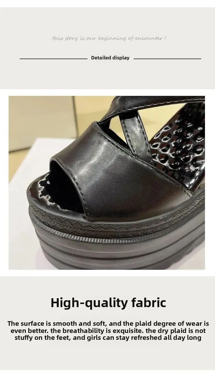 Women's High Heel Sandals 13CM Slope Heel Thick Bottom Cross Band Fish Mouth Shoes New Style Increased Height Summer Shoes detail