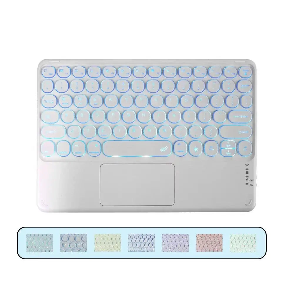 Spanish/Hebrew/Russian/Portuguese Cute Round Hat Backlit Bluetooth Keyboard with Touchpad For iPad Tablet Laptop IOS Android product view