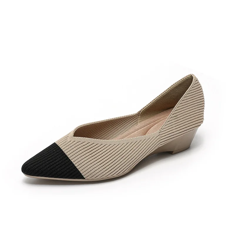 Slope heeled women's shoes fly woven casual single shoes detail