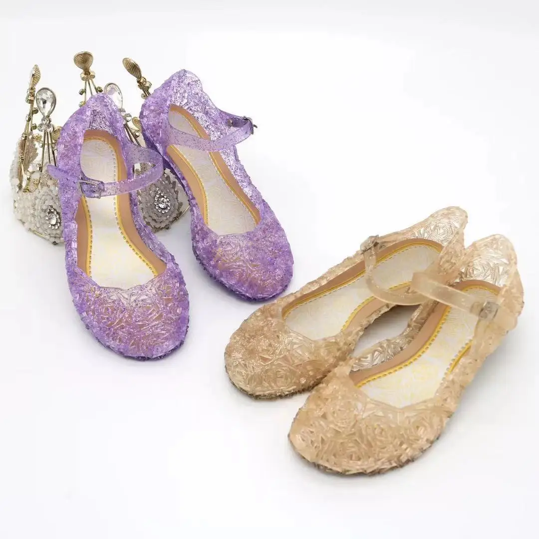 Girls Low Heel Princess Shoes Children New Summer Sandals Girls PVC Jelly Shoes Cinderella Crystal Shoes Kids Slope Heel Sandals detail