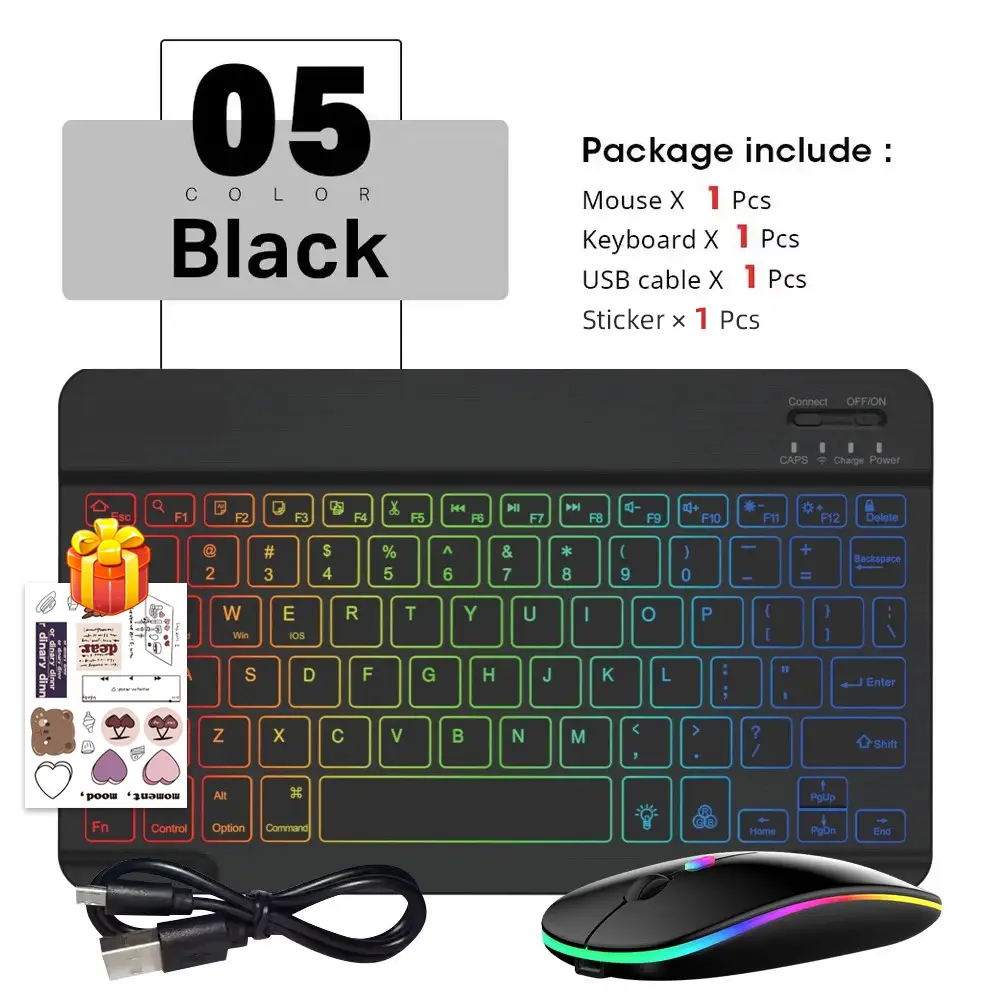 READ YYEAH RGB Backlit Bluetooth Keyboard Mouse Combo Multi-language Rechargeable Wireless Keyboard for Tablet Laptop PC Gaming product view