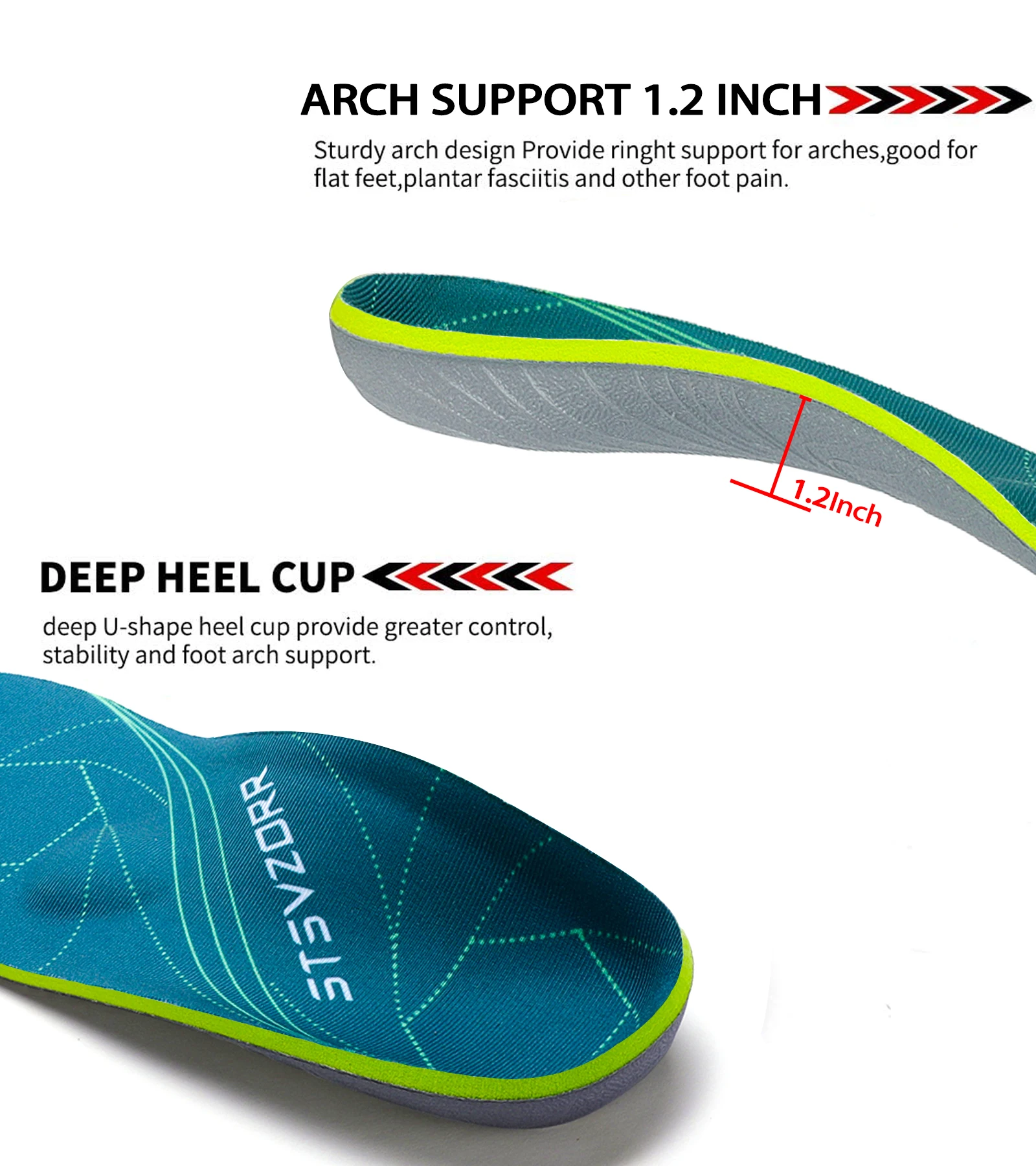 Severe Flat Foot Orthotic Insole Plantar Fasciitis Relieve Heel Pain Arch Support Shoes Insert For Women Men Sneakers Boots Sole detail