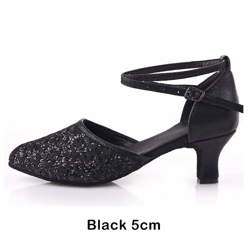 Adult Ladies Women Latin/Salsa/Tango Dance Shoes Closed Toe Glitter Blue/Black Ballroom Dance Shoes High Heels 5/7cm Party Shoes product view