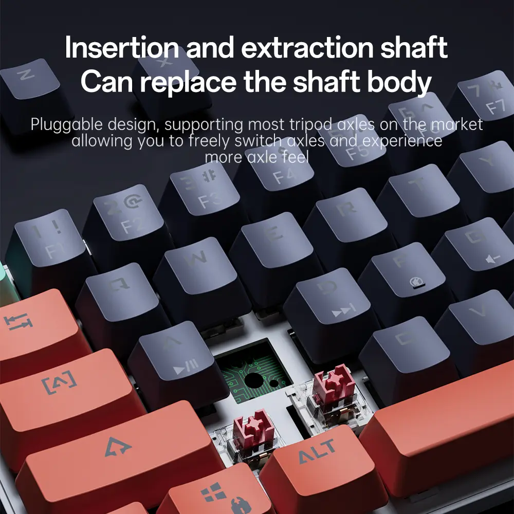 MUCAI 61 key USB hot swappable esports mechanical keyboard game red axis LED cool light effect compact and practical product view