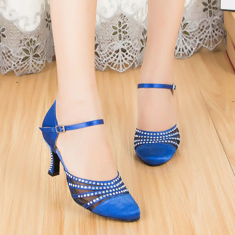 DILEECHI New arrival Tan Satin Latin Modern dance shoes female Autumn and Winter Ballroom dancing shoes thin heels 7.5cm product view