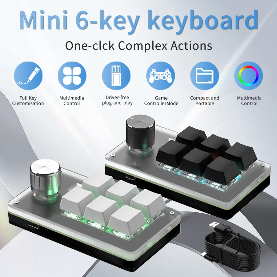 6 Keys 1 Knob RGB Macro Programming Gaming Knob Keypads Mini Custom Hotswap Keyboard USB Mechanical Keyboard For Photoshop