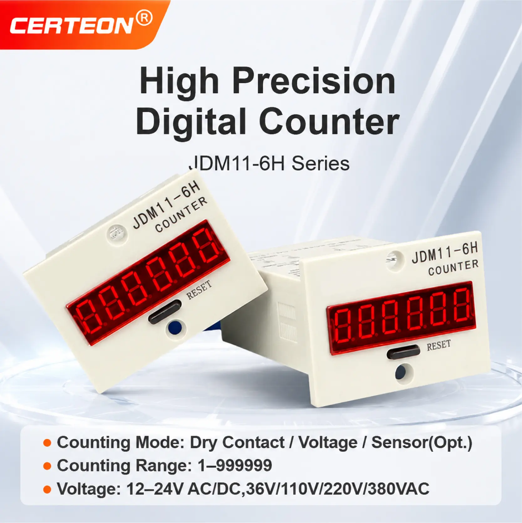 JDM11-6H 6 Digit Digital Counter Electronic Counter Totalizing Counter Resettable Power Failure Memory 12-24V 36V 110V 220V 380V