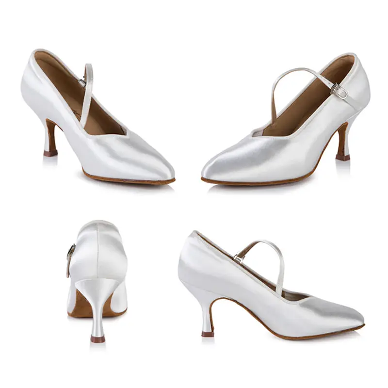 BD Dance Women Standard Shoes 138 ClASSIC Fresh Tan Satin High Heel Ladies Ballroom Dance Shoes Soft Outsole Modern Dance product view