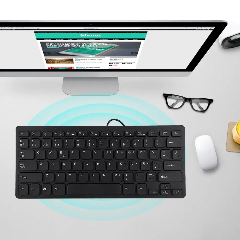 Keyboard Mini Keyboard Wired Keyboard Wired Mini Portable Spanish Keyboard USB Interface for Desktop Computer Ultra Thin 78 Keys product view