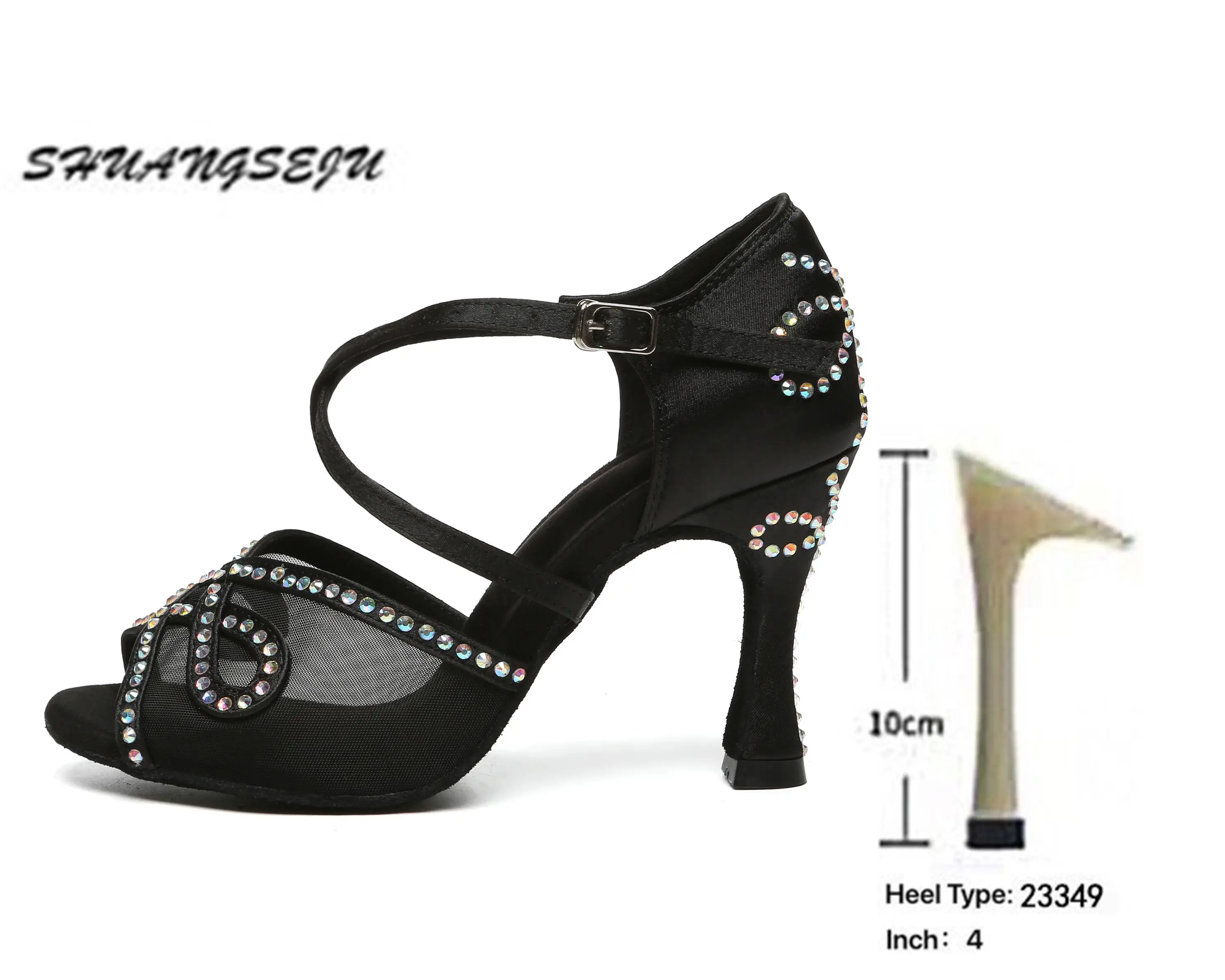 SHUANGSEJU New adult Latin dance Shoes Women Salsa Fashion shiny glass slipper Bachata performance shoes Black Everything 6-10cm product view