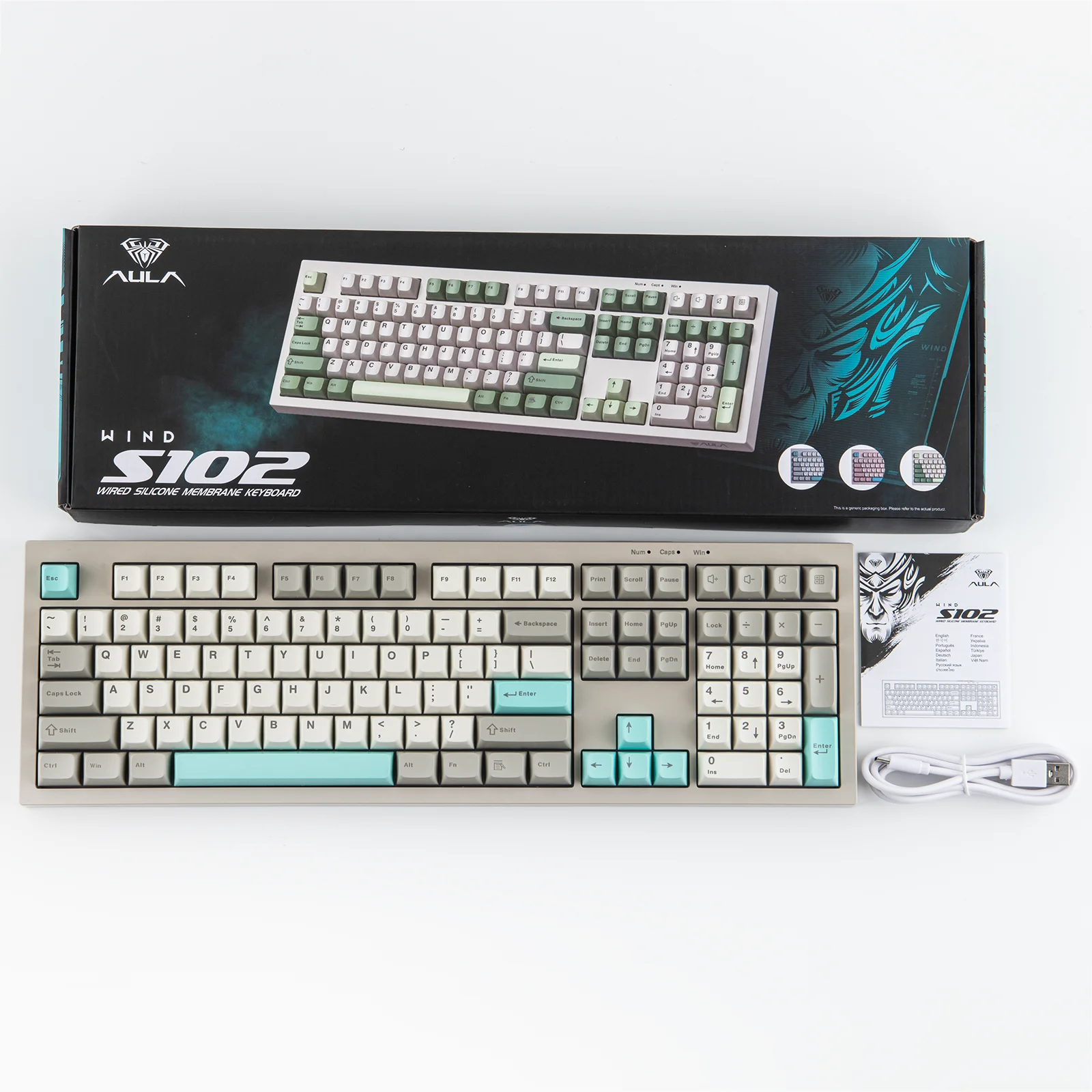 AULA S102 Wired Keyboard 100% Full Size Silent Membrane Switch RGB Backlight Number Pad Creamy Silicone Structure for PC Gamer detail