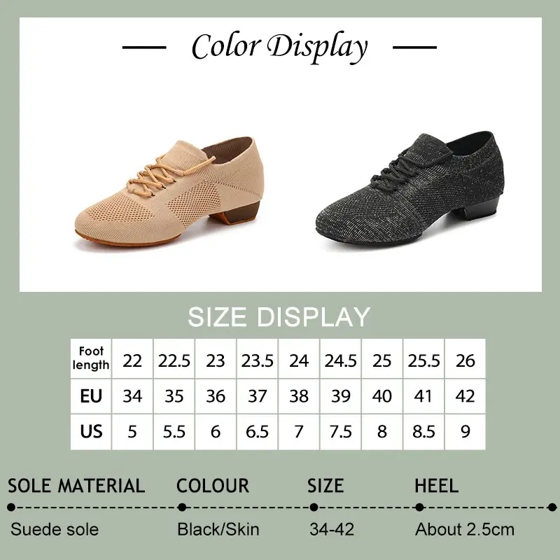 Women Dance Shoes Knitted Teacher Shoes Soft sole Low Heel Latin Training Shoes Ballet Dance Shoes Jazz Ballroom Sneakers Girls product view
