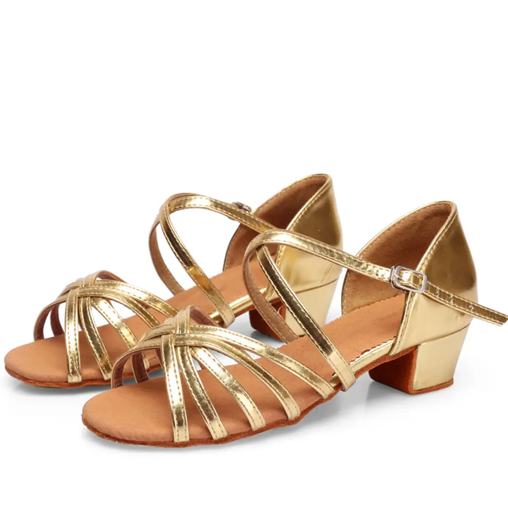 Indoor Child Dance Shoes Soft Silver Gold Tan Black White Low Heel 3.5cm Ballroom Latin Dance Shoes For Girls product view