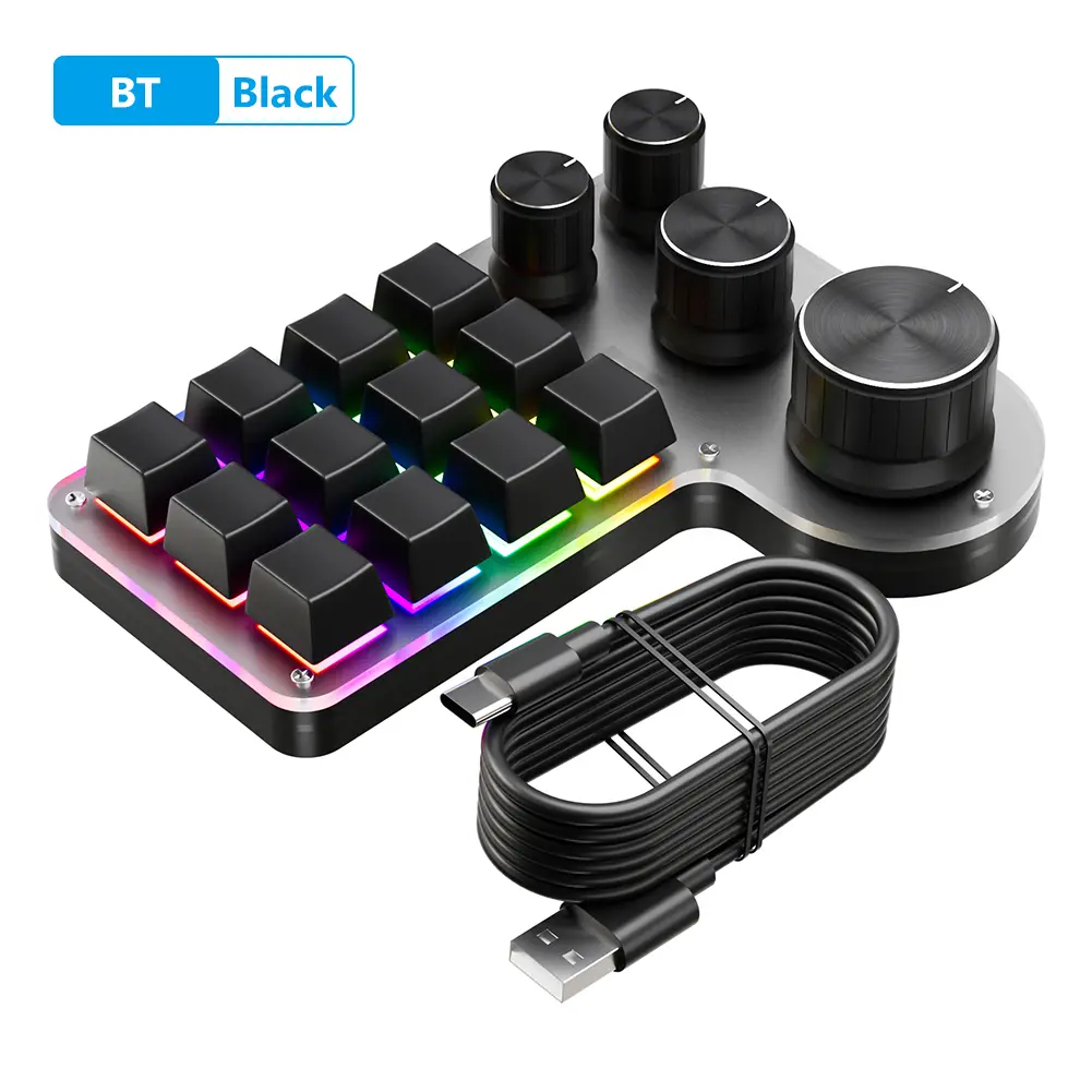 Programmable Customized Keyboard RGB 12 Keys 4 Knob Macro Keypad Hot-swap USB Wired/Bluetooth-Compatible Mechanical Keyboard product view