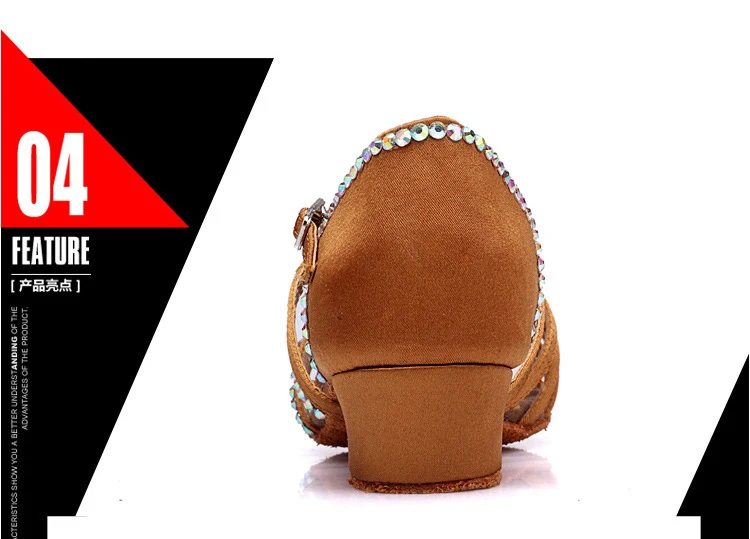 Summer Child Hot Latin Dance Shoes Women for Satin Salsa Dance Shoes Girls for Shine Rhinestone Ballroom Dance Shoes detail