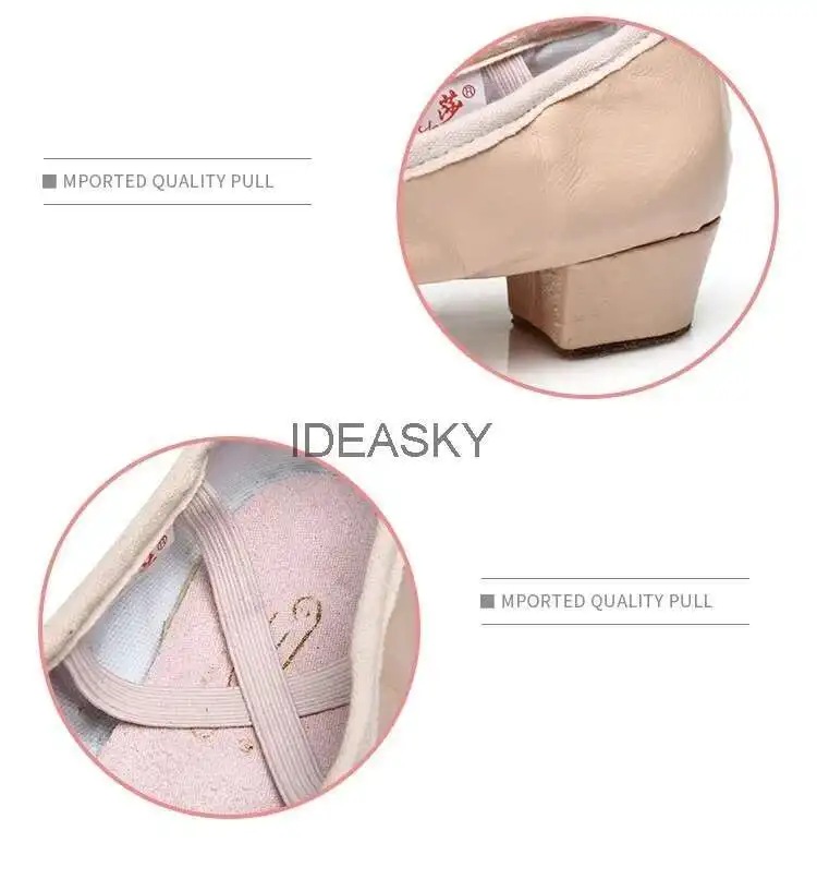 Quality Dancing Shoes For Women Middle Heel Pigskin Canvas Leather Girls Women's Ballet Dance Shoes Belly Yoga Teachers's Shoes detail