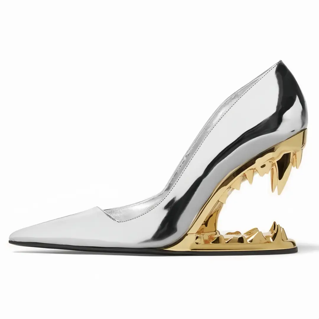 Fashion Show Teeth Shaped Heel High Heels With Exposed Toes Sloping Heels Round Toe Outside Modern Slippers Fashion Women Shoes product view