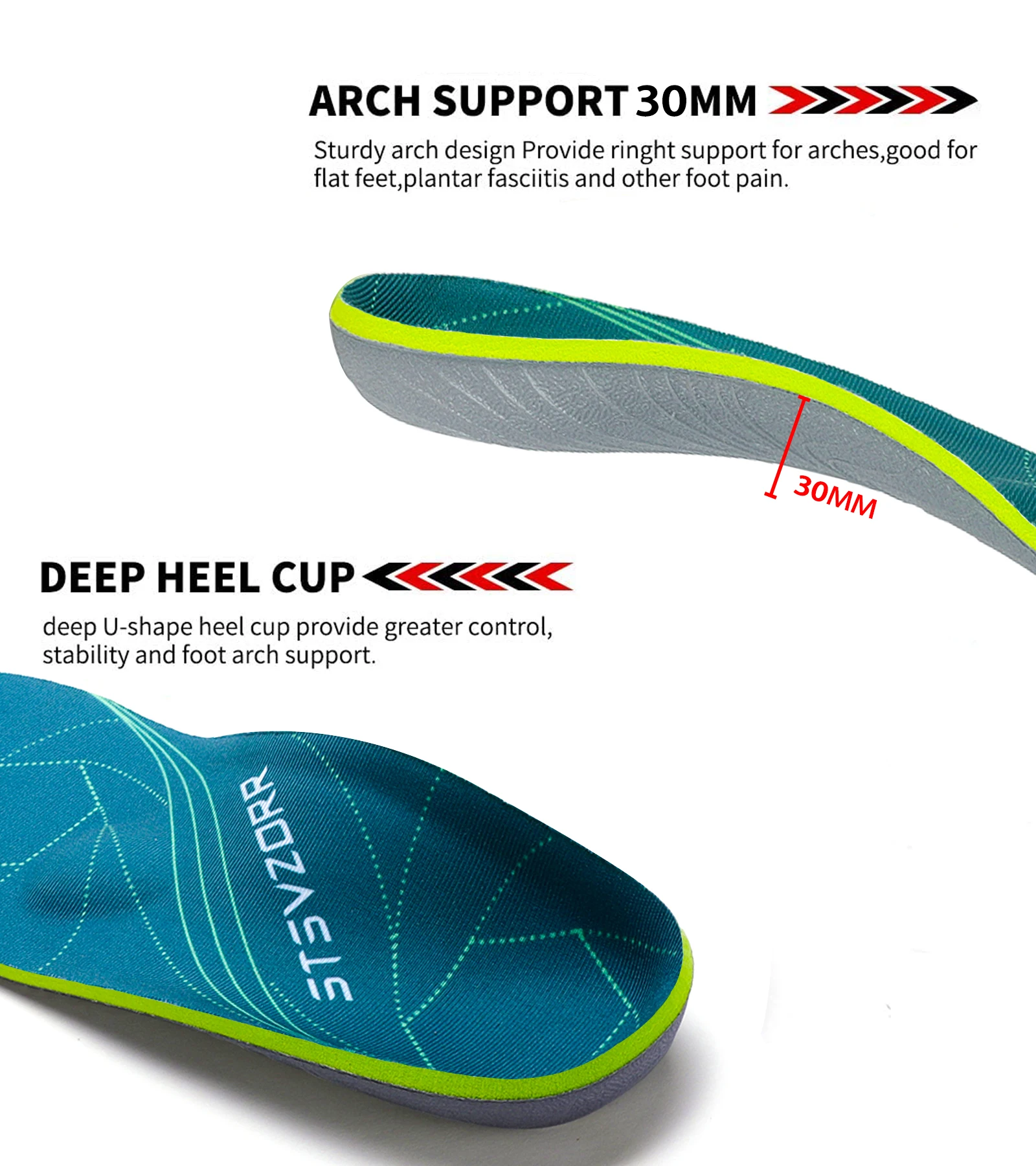 Flat Feet Template Arch Support Orthopedic Insoles,Men Women Plantar Fasciitis Heel Pain Orthotics Insoles Sneakers Shoe Inserts detail