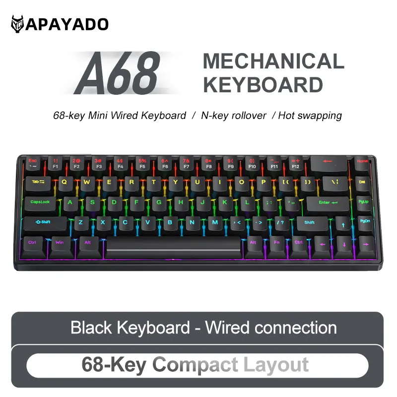 APAYADO A68 Wired Mechanical Keyboard Compact Layout Hot Swappable Blue/Red Switches RGB Backlight Full Key Rollover Type-C product view